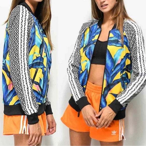 (Set) Limited Edition Blue Tropical Adidas Track  Jacket with Matching Tank-top - Picture 4 of 13